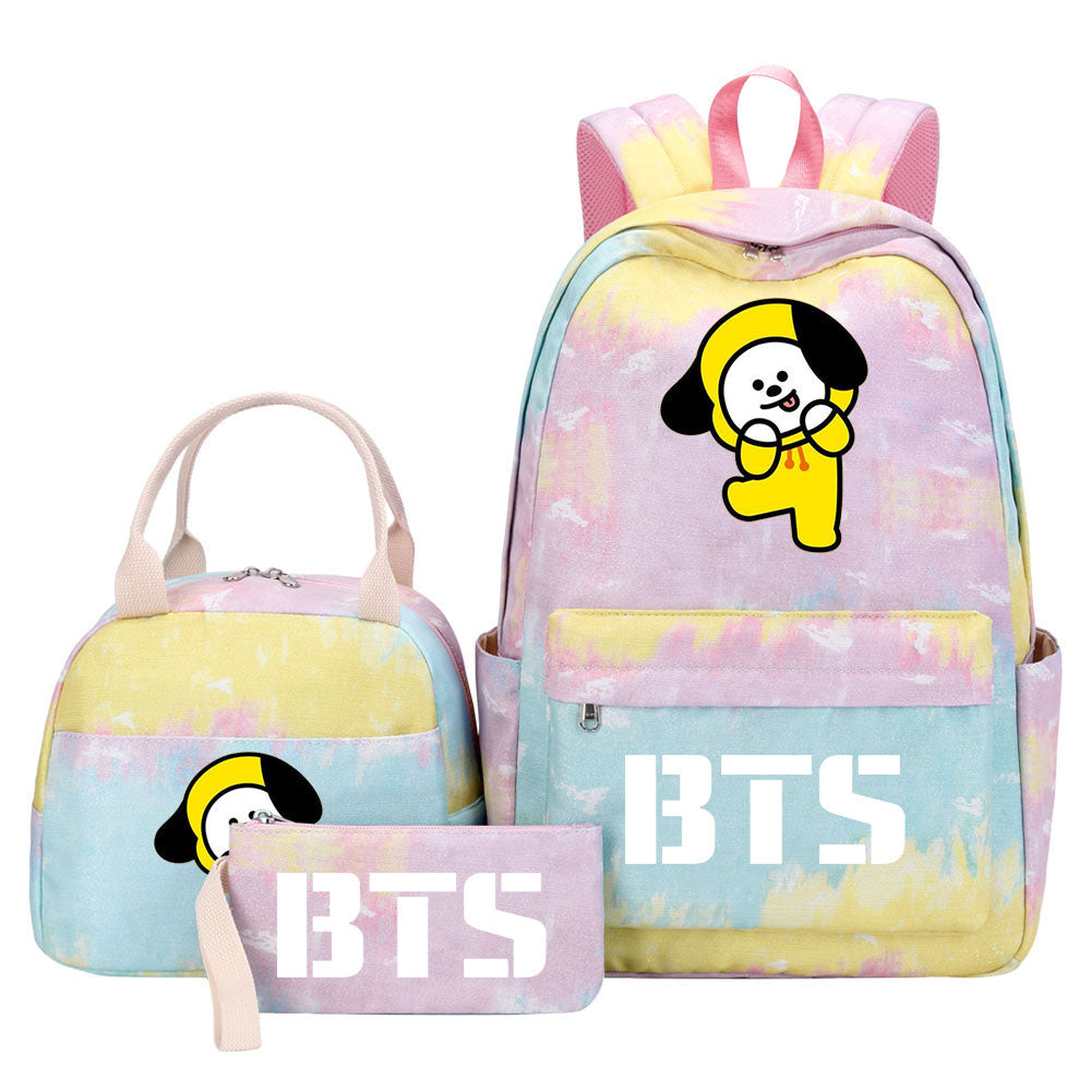 BTS Chimmy Pink Starry Sky SchoolBag Backpack Lunch Box Bag Book Pencil Bags 3pcs Set
