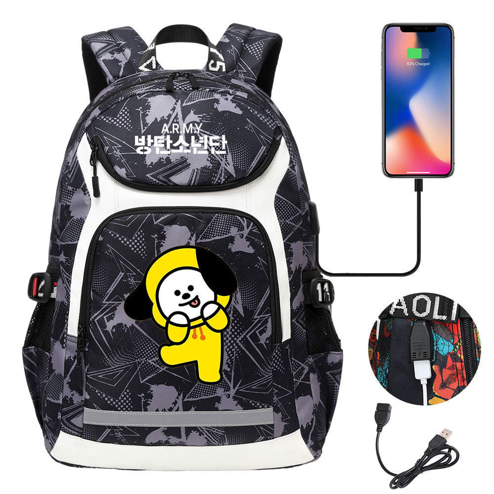 Kpop BTS Chimmy USB Charging Backpack School NoteBook Laptop Travel Bags