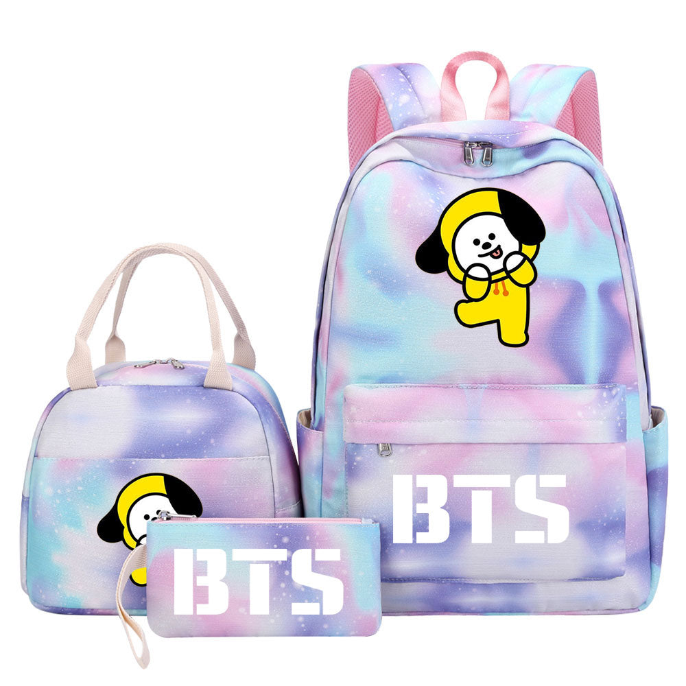 BTS Chimmy Pink Starry Sky SchoolBag Backpack Lunch Box Bag Book Pencil Bags 3pcs Set