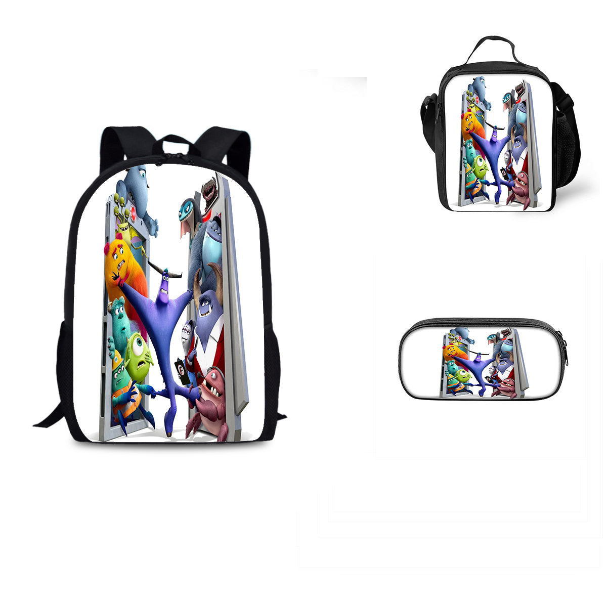 Monster at Work Schoolbag Backpack Lunch Bag Pencil Case 3pcs Set Gift for Kids Students