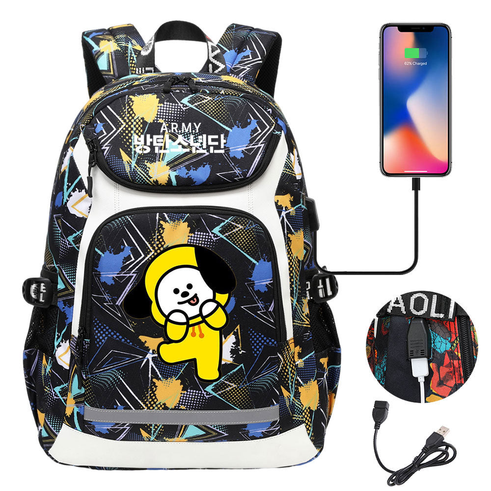 Kpop BTS Chimmy USB Charging Backpack School NoteBook Laptop Travel Bags