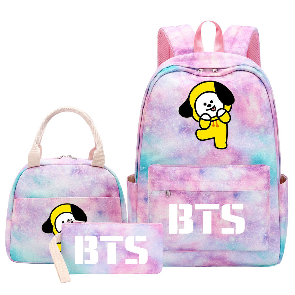 BTS Chimmy Pink Starry Sky SchoolBag Backpack Lunch Box Bag Book Pencil Bags 3pcs Set