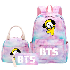 BTS Chimmy Pink Starry Sky SchoolBag Backpack Lunch Box Bag Book Pencil Bags 3pcs Set