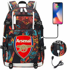 Arsenal Football Club USB Charging Backpack School NoteBook Laptop Travel Bags