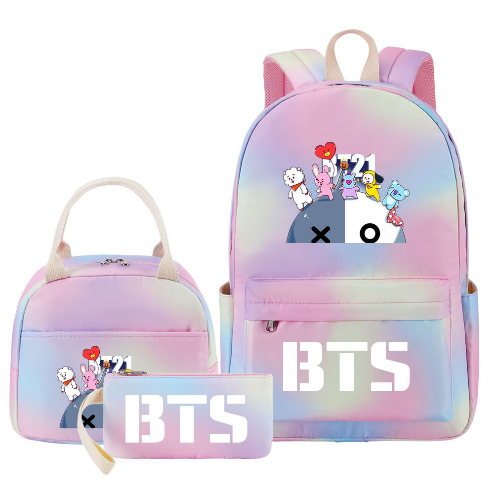 BTS VAN Pink Starry Sky SchoolBag Backpack Lunch Box Bag Book Pencil Bags 3pcs Set