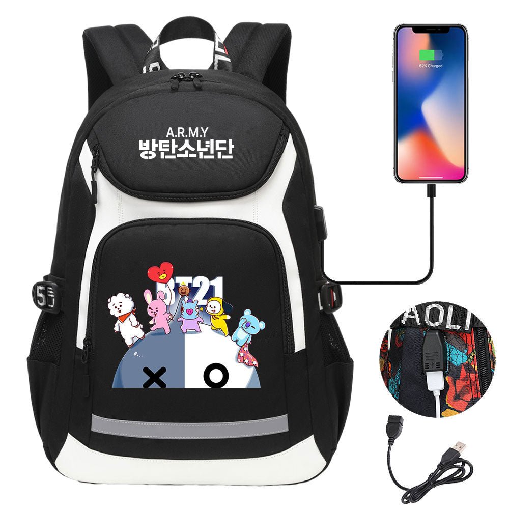 Kpop BTS Van USB Charging Backpack School NoteBook Laptop Travel Bags
