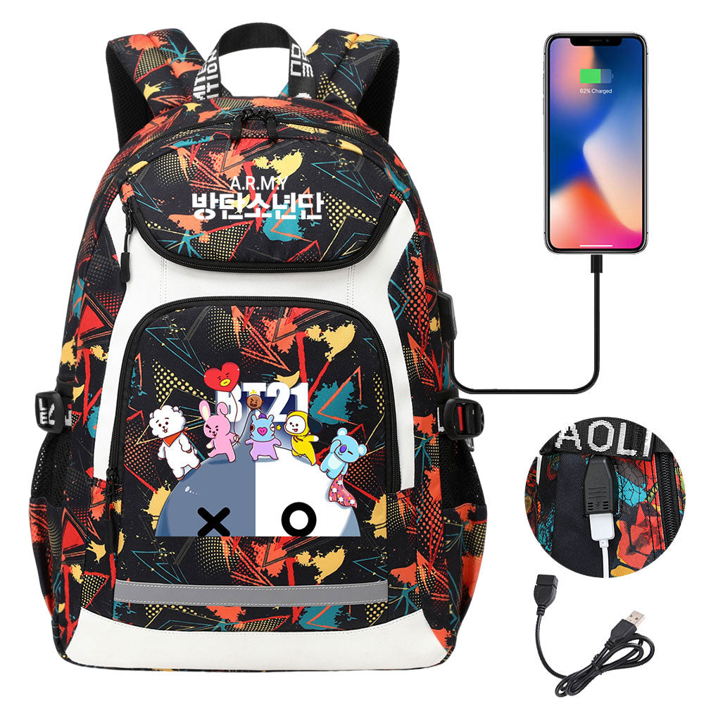 Kpop BTS Van USB Charging Backpack School NoteBook Laptop Travel Bags