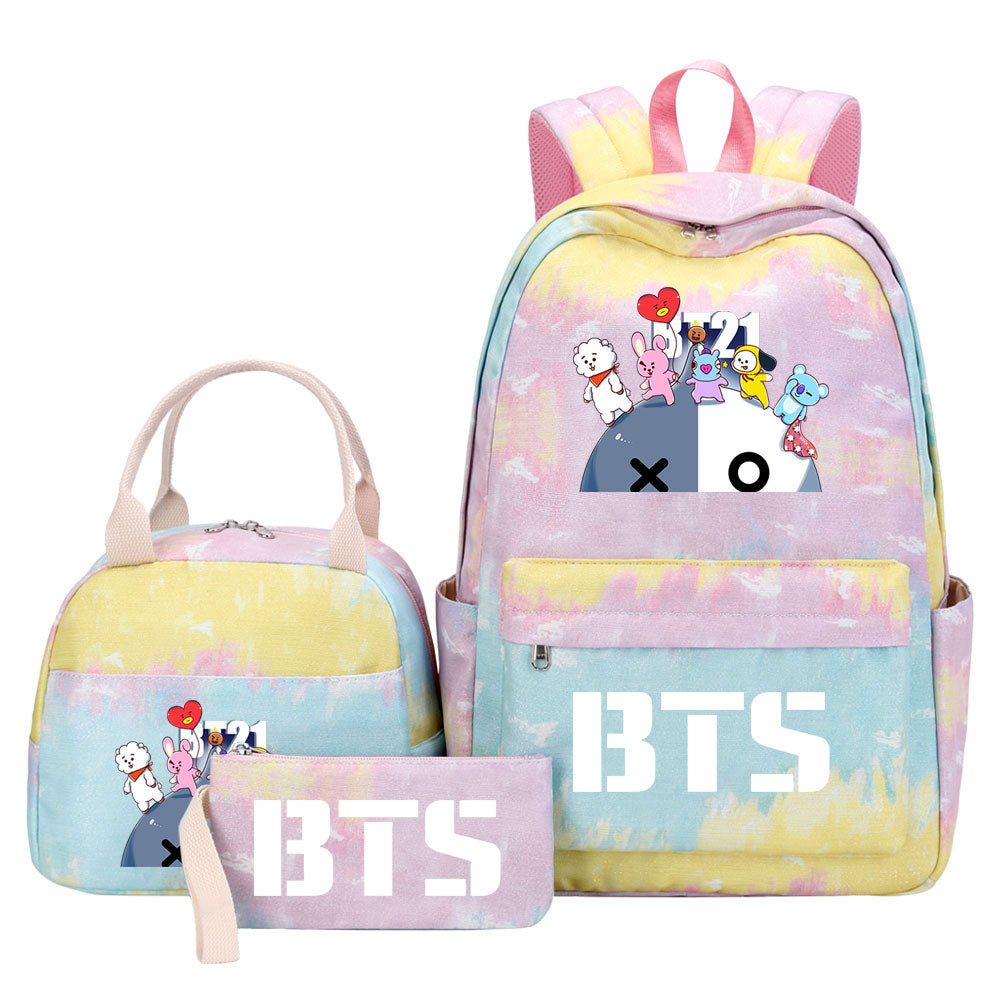 BTS VAN Pink Starry Sky SchoolBag Backpack Lunch Box Bag Book Pencil Bags 3pcs Set