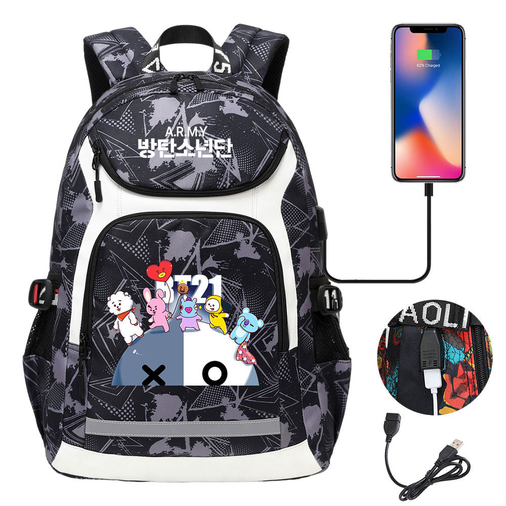 Kpop BTS Van USB Charging Backpack School NoteBook Laptop Travel Bags