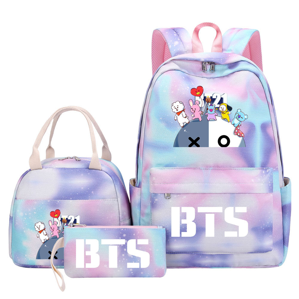 BTS VAN Pink Starry Sky SchoolBag Backpack Lunch Box Bag Book Pencil Bags 3pcs Set