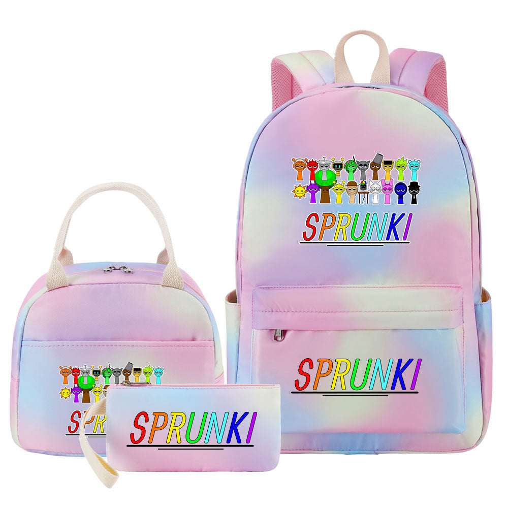Sprunki Pink Starry Sky SchoolBag Backpack Lunch Box Bag Book Pencil Bags 3pcs Set