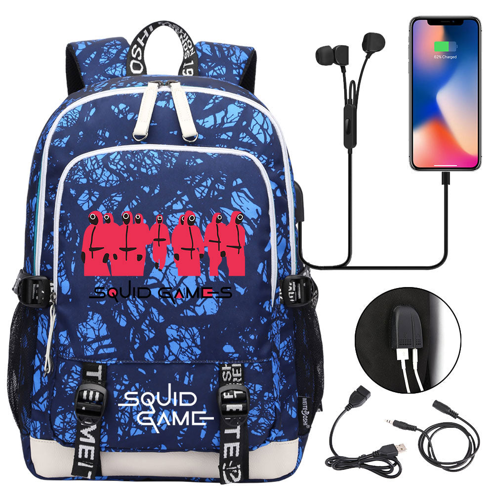 Squid Game USB Charging Backpack School Note Book Laptop Travel Bags