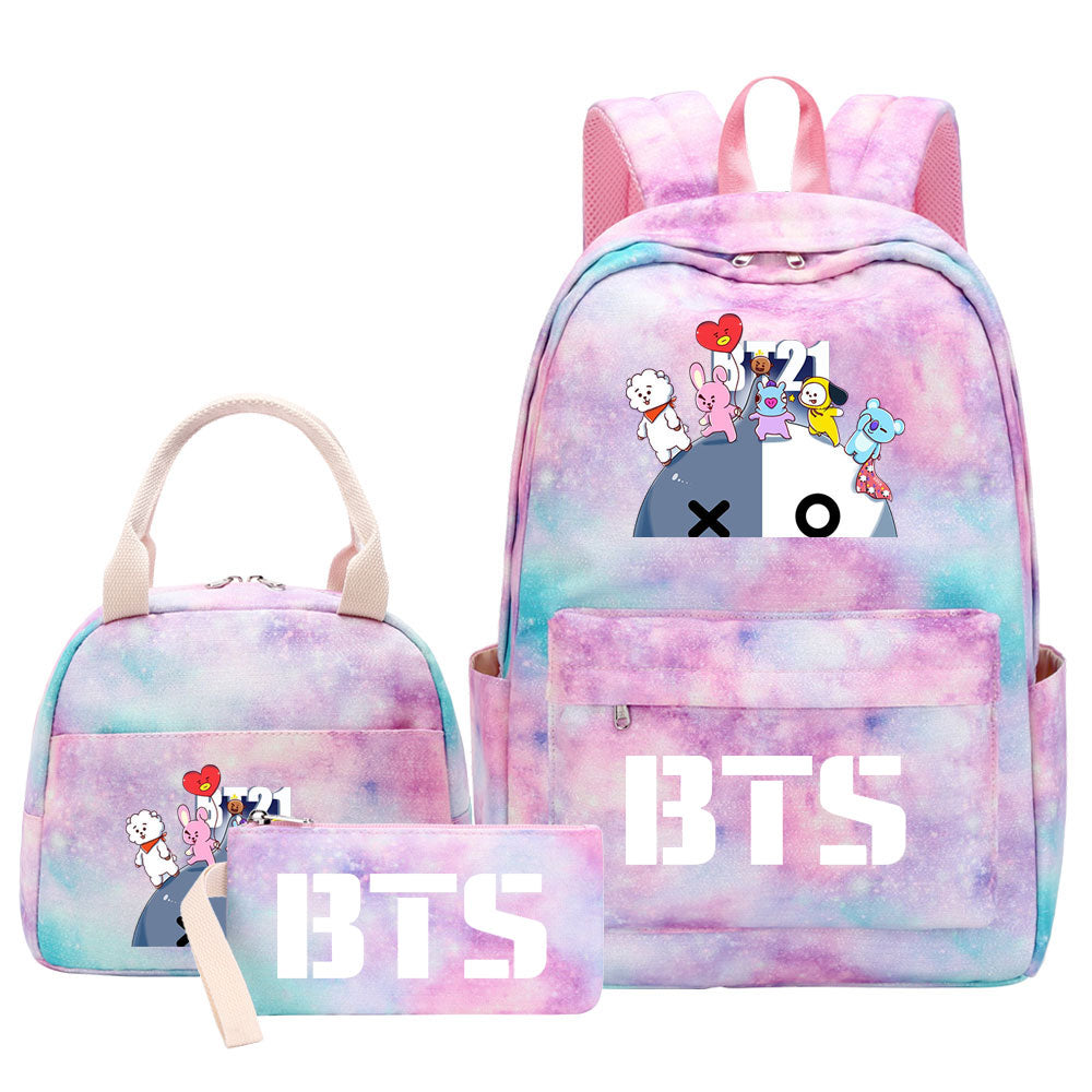 BTS VAN Pink Starry Sky SchoolBag Backpack Lunch Box Bag Book Pencil Bags 3pcs Set
