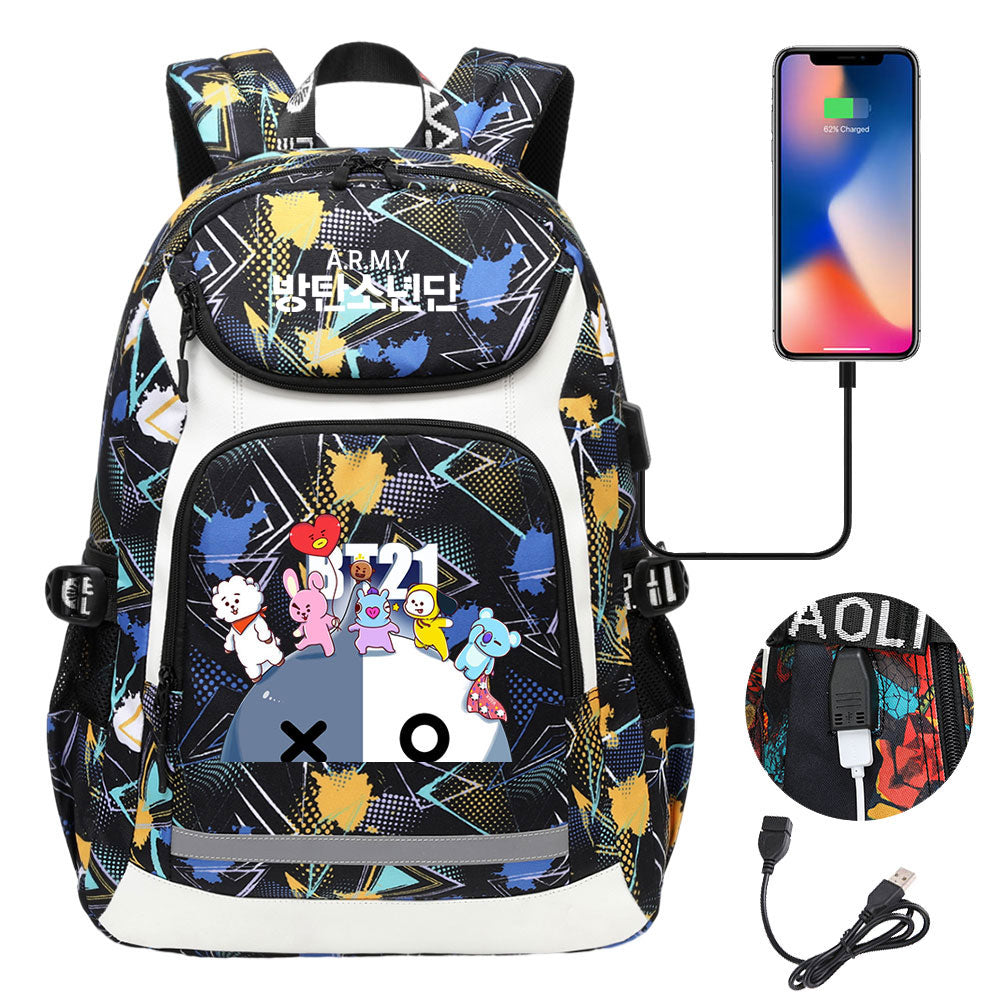 Kpop BTS Van USB Charging Backpack School NoteBook Laptop Travel Bags
