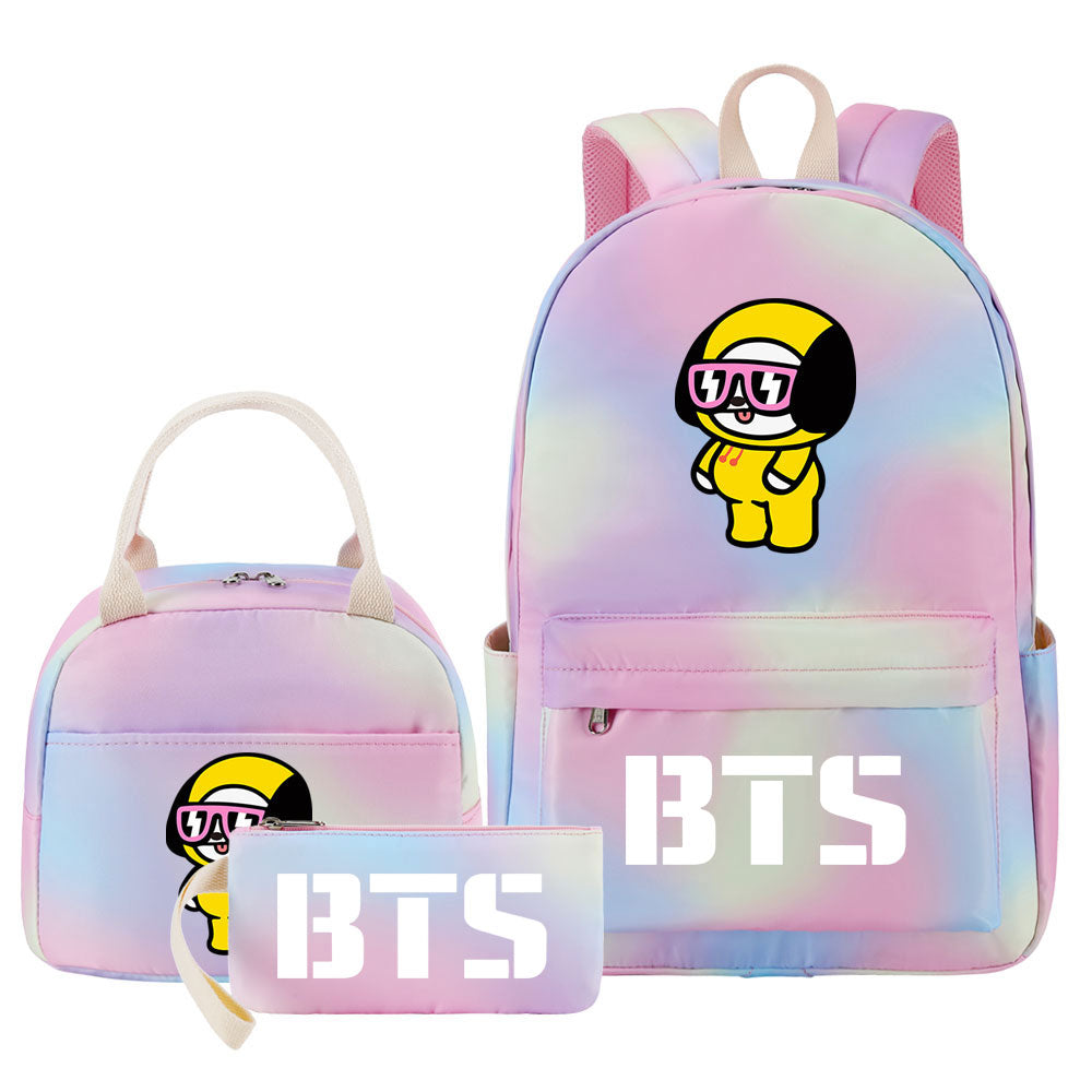 BTS Chimmy Pink Starry Sky SchoolBag Backpack Lunch Box Bag Book Pencil Bags 3pcs Set