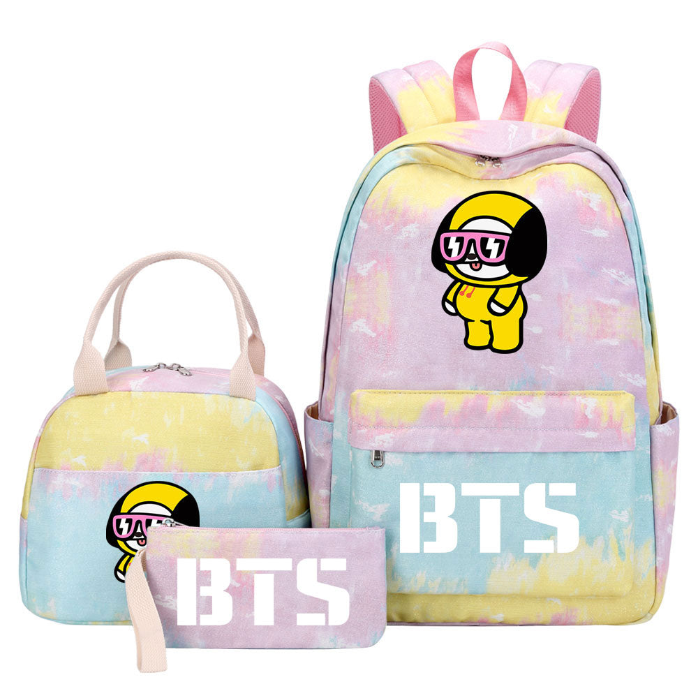 BTS Chimmy Pink Starry Sky SchoolBag Backpack Lunch Box Bag Book Pencil Bags 3pcs Set
