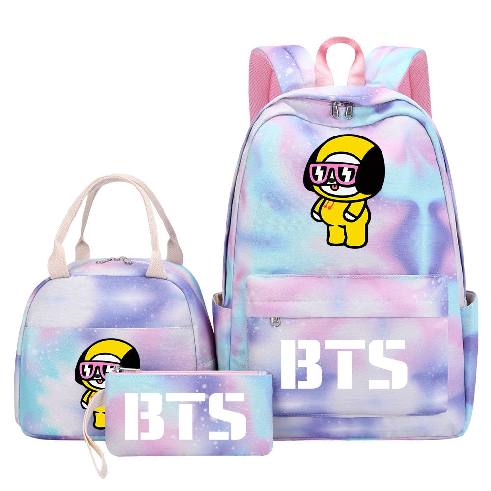 BTS Chimmy Pink Starry Sky SchoolBag Backpack Lunch Box Bag Book Pencil Bags 3pcs Set