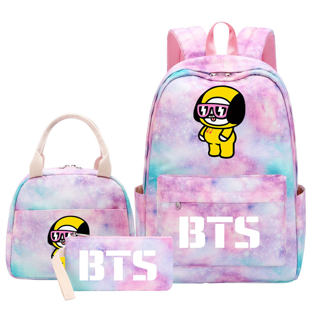 BTS Chimmy Pink Starry Sky SchoolBag Backpack Lunch Box Bag Book Pencil Bags 3pcs Set