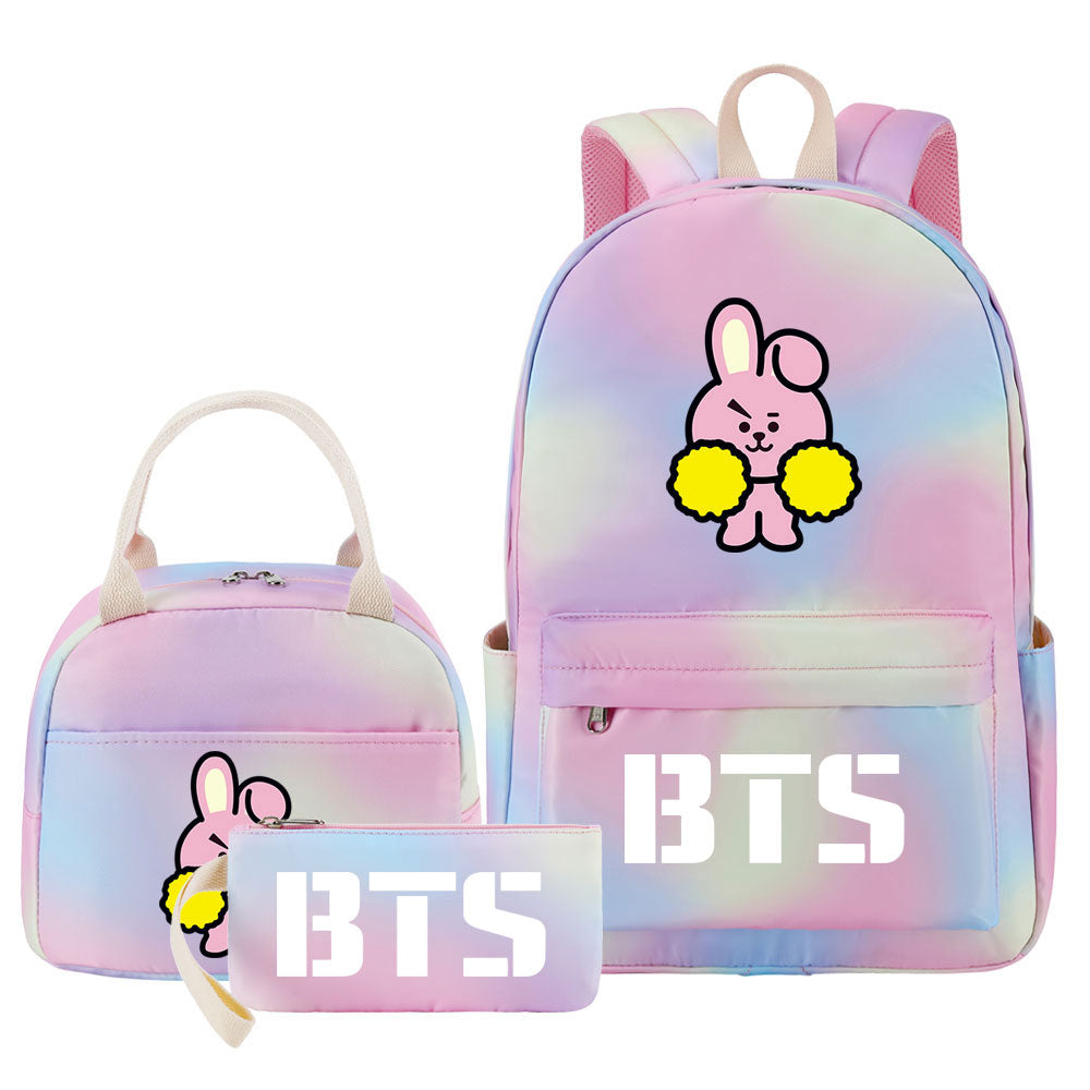 BTS Cooky Pink Starry Sky SchoolBag Backpack Lunch Box Bag Book Pencil Bags 3pcs Set