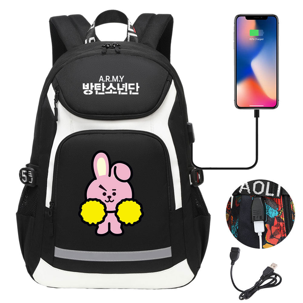Kpop BTS Cooky USB Charging Backpack School NoteBook Laptop Travel Bags