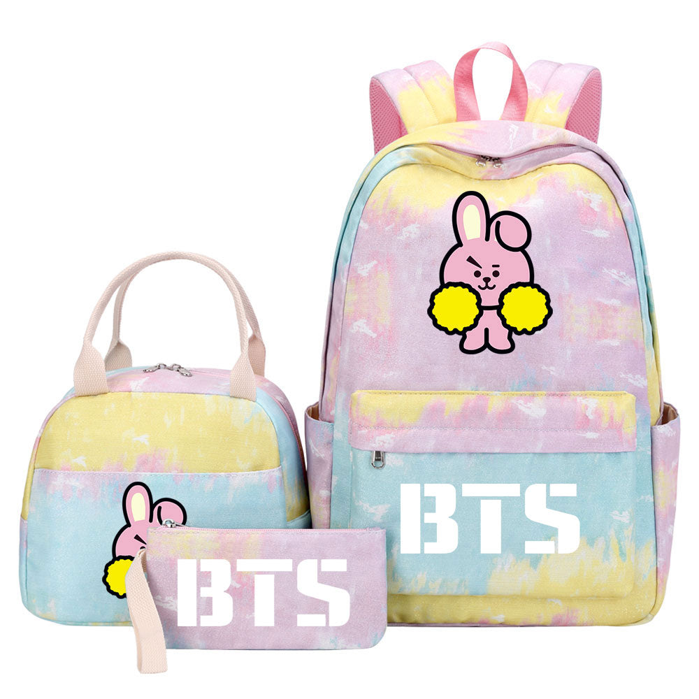 BTS Cooky Pink Starry Sky SchoolBag Backpack Lunch Box Bag Book Pencil Bags 3pcs Set