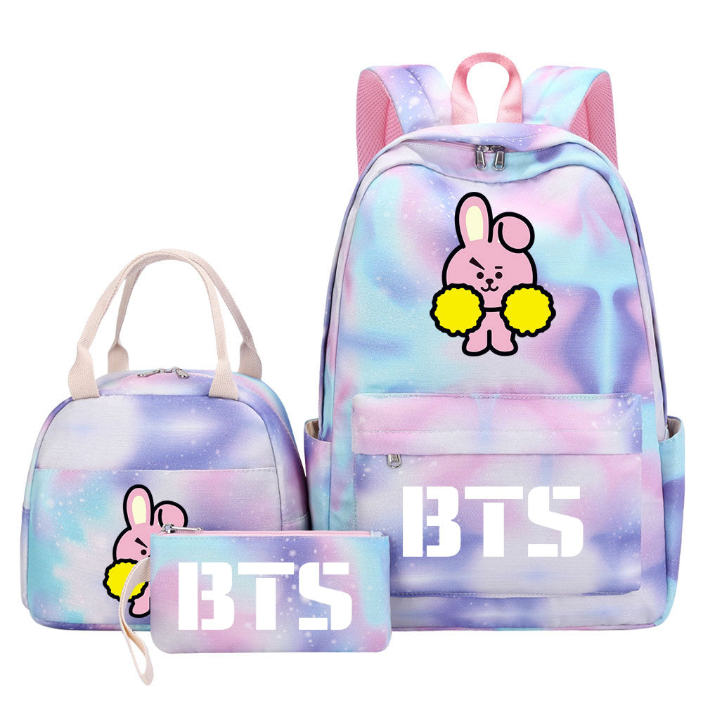 BTS Cooky Pink Starry Sky SchoolBag Backpack Lunch Box Bag Book Pencil Bags 3pcs Set