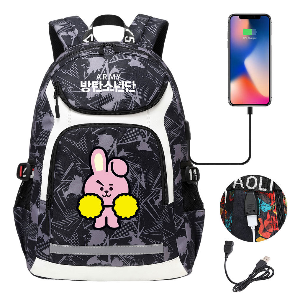 Kpop BTS Cooky USB Charging Backpack School NoteBook Laptop Travel Bags