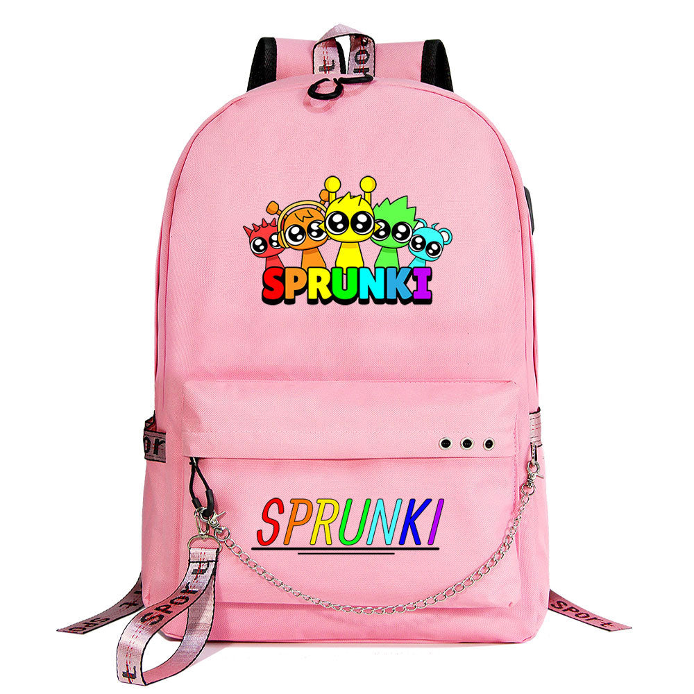 Sprunki USB Charging Backpack Shoolbag Notebook Bag Gifts for Kids Students