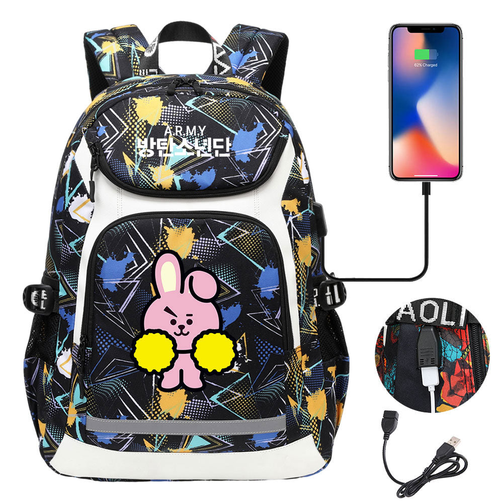 Kpop BTS Cooky USB Charging Backpack School NoteBook Laptop Travel Bags
