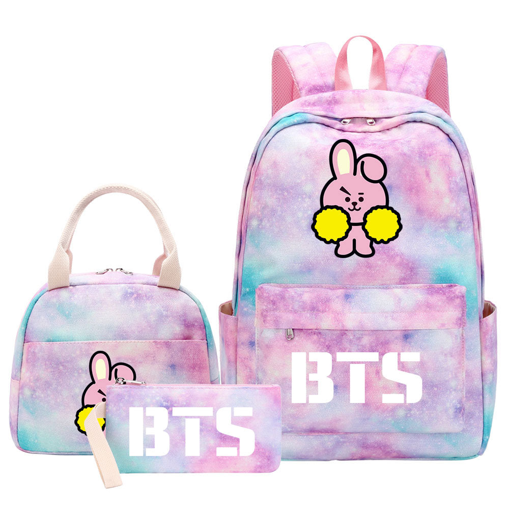 BTS Cooky Pink Starry Sky SchoolBag Backpack Lunch Box Bag Book Pencil Bags 3pcs Set