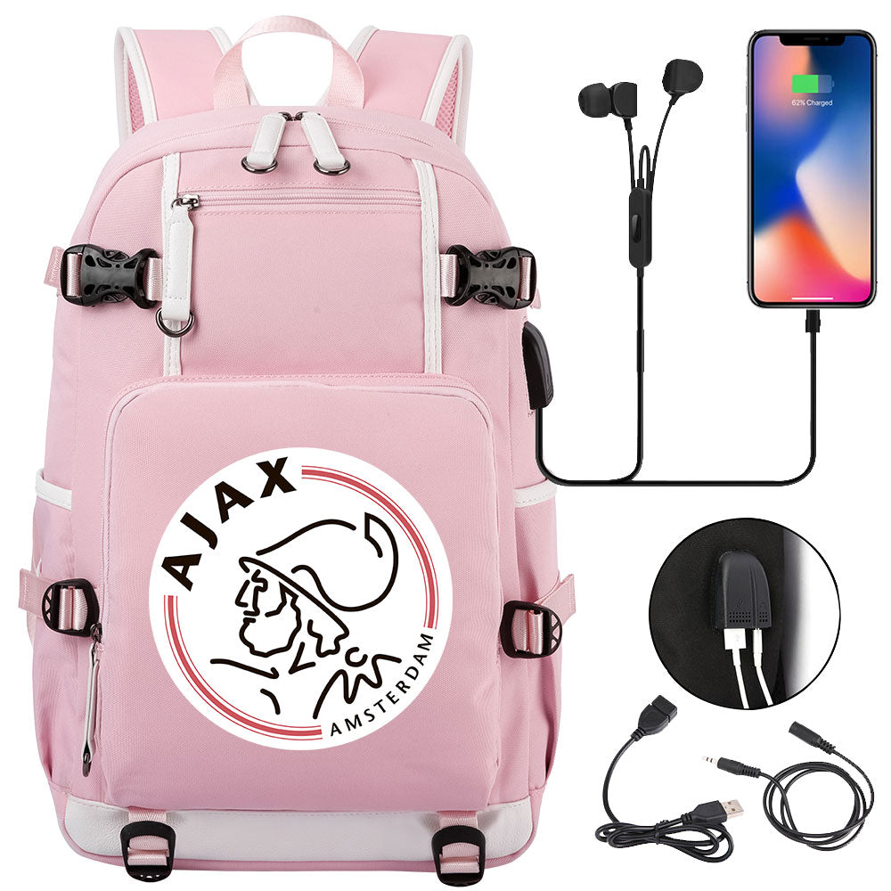 Amsterdamsche Football Club USB Charging Backpack School NoteBook Laptop Travel Bags