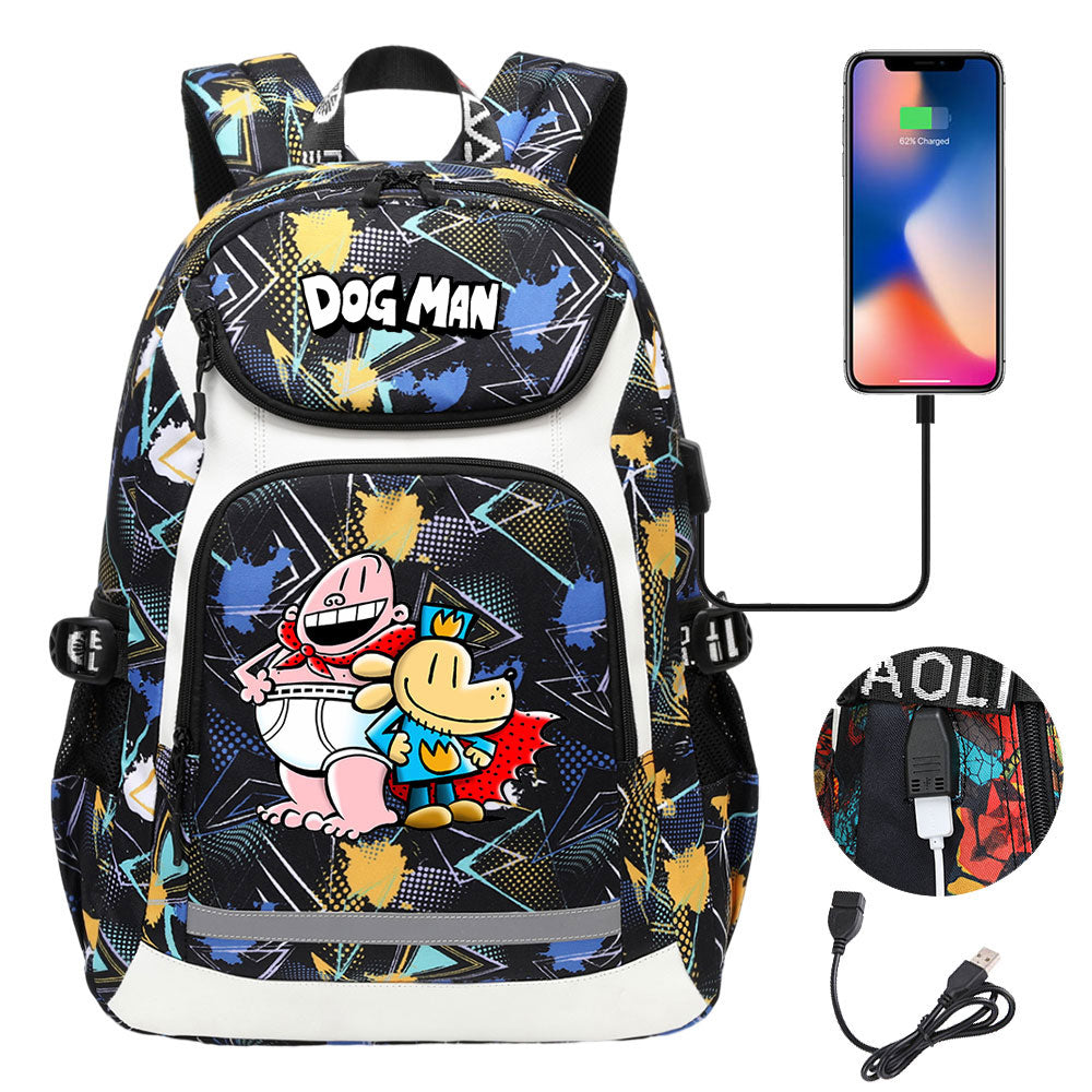 Dog Man USB Charging Backpack School NoteBook Laptop Travel Bags