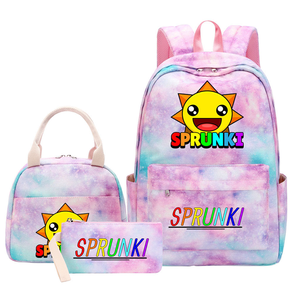 Sprunki Pink Starry Sky SchoolBag Backpack Lunch Box Bag Book Pencil Bags 3pcs Set