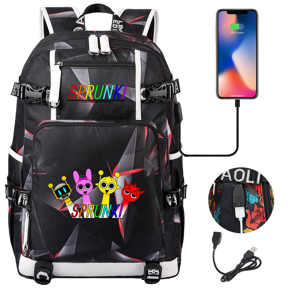 Sprunki USB Charging Backpack School NoteBook Laptop Travel Bags
