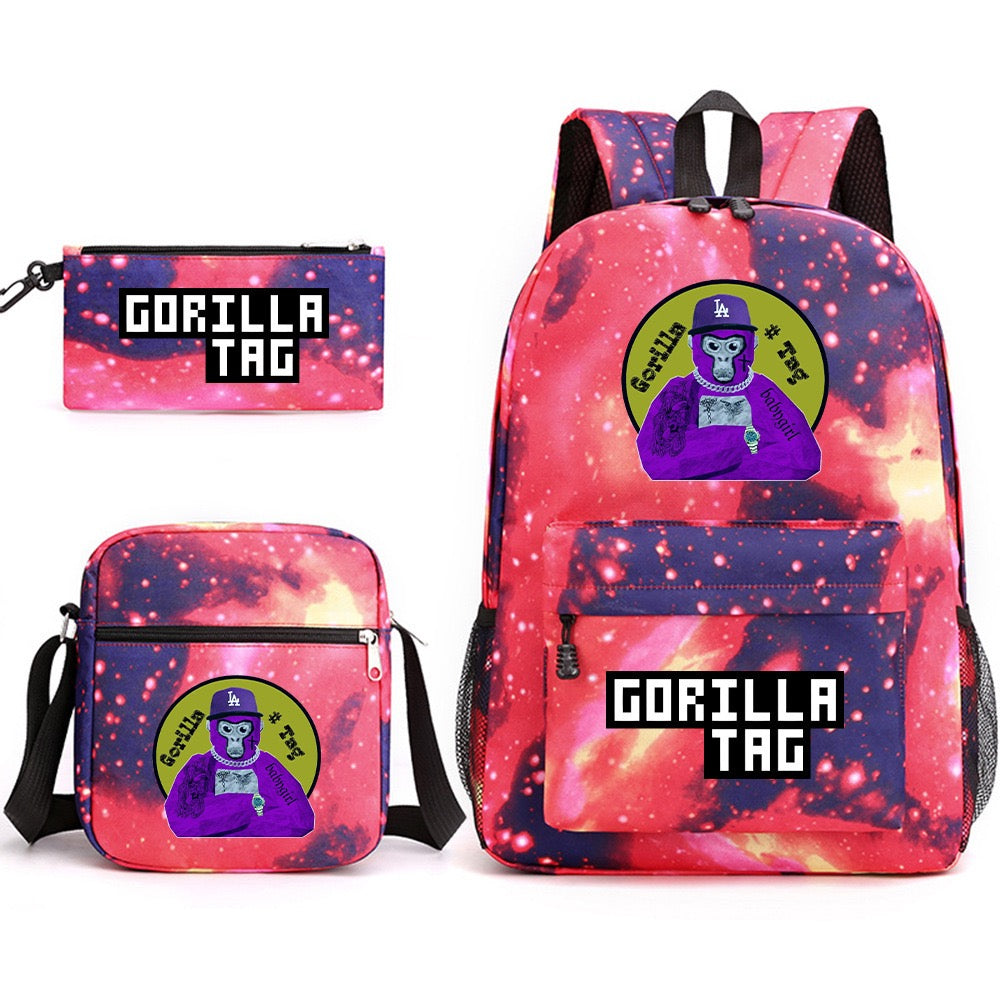 Gorilla Tag SchoolBag Backpack Shoulder Bag Book Pencil Bags 3pcs Set