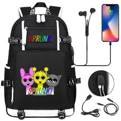Sprunki USB Charging Backpack School NoteBook Laptop Travel Bags