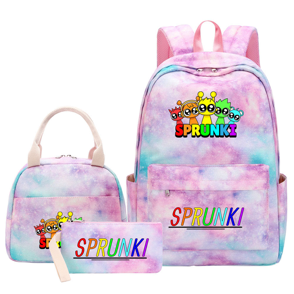 Sprunki Pink Starry Sky SchoolBag Backpack Lunch Box Bag Book Pencil Bags 3pcs Set