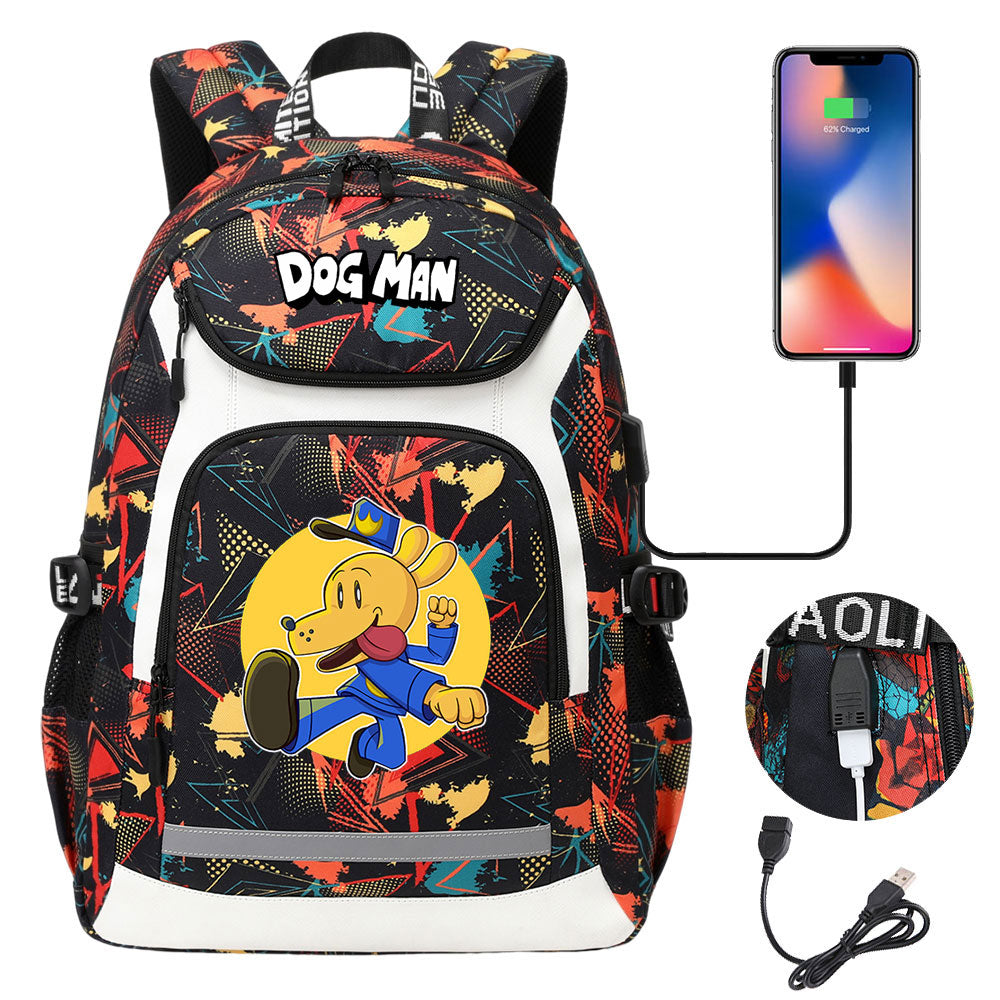 Dog Man USB Charging Backpack School NoteBook Laptop Travel Bags