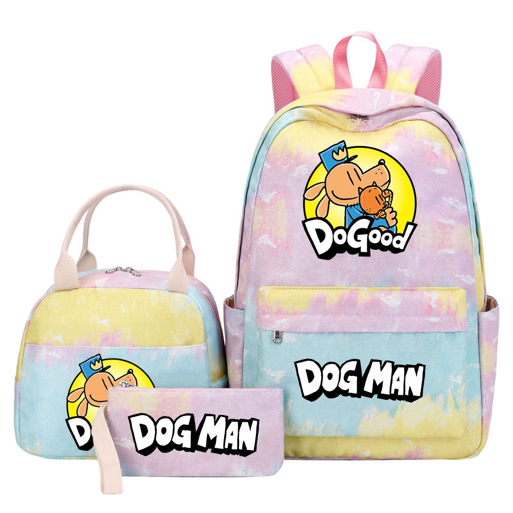 Dog Man Pink Starry Sky SchoolBag Backpack Lunch Box Bag Book Pencil Bags 3pcs Set