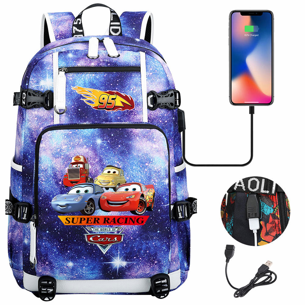 Cars Lightning USB Charging Backpack School NoteBook Laptop Travel Bags