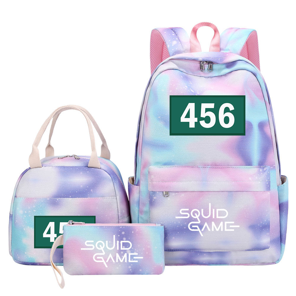 Squid Game Pink Starry Sky SchoolBag Backpack Lunch Box Bag Book Pencil Bags 3pcs Set