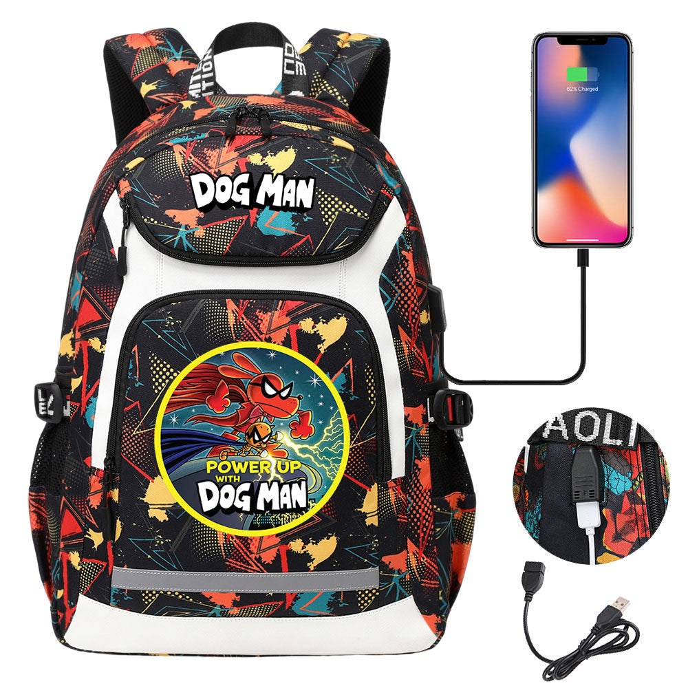 Dog Man USB Charging Backpack School NoteBook Laptop Travel Bags