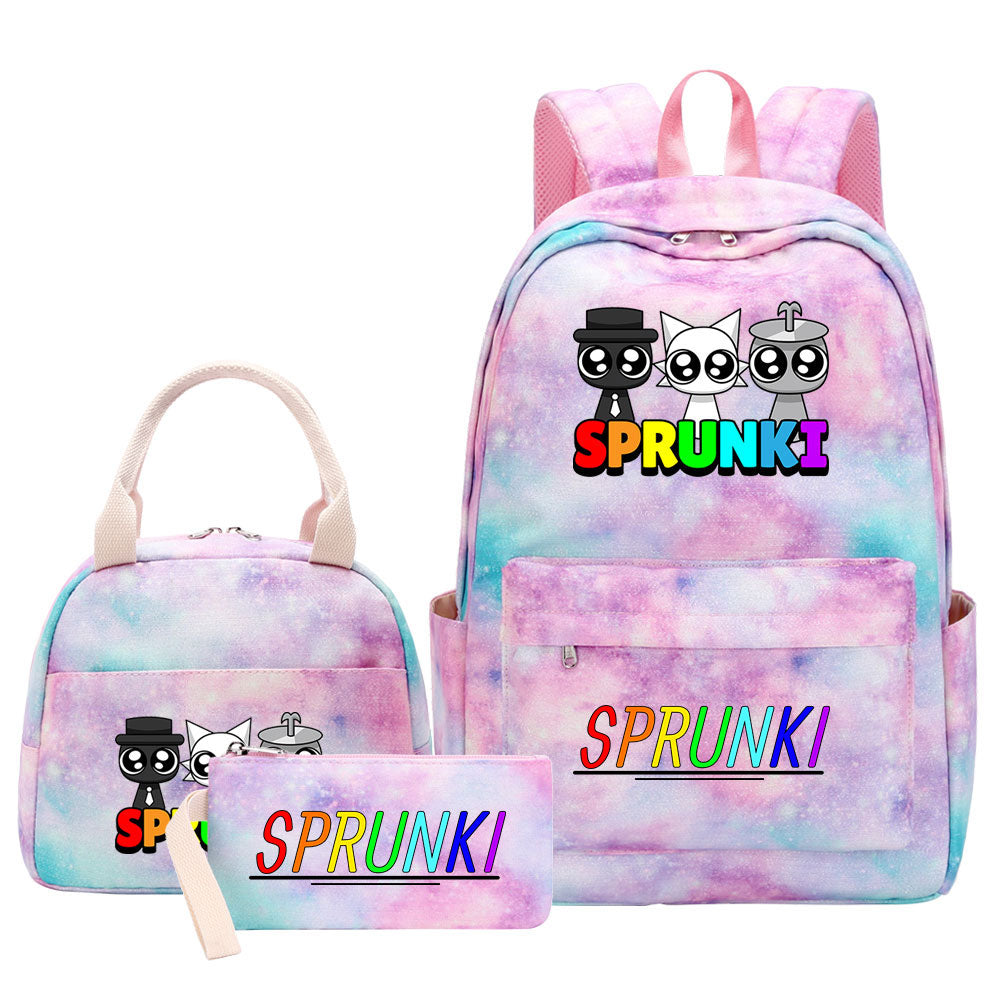 Sprunki Pink Starry Sky SchoolBag Backpack Lunch Box Bag Book Pencil Bags 3pcs Set