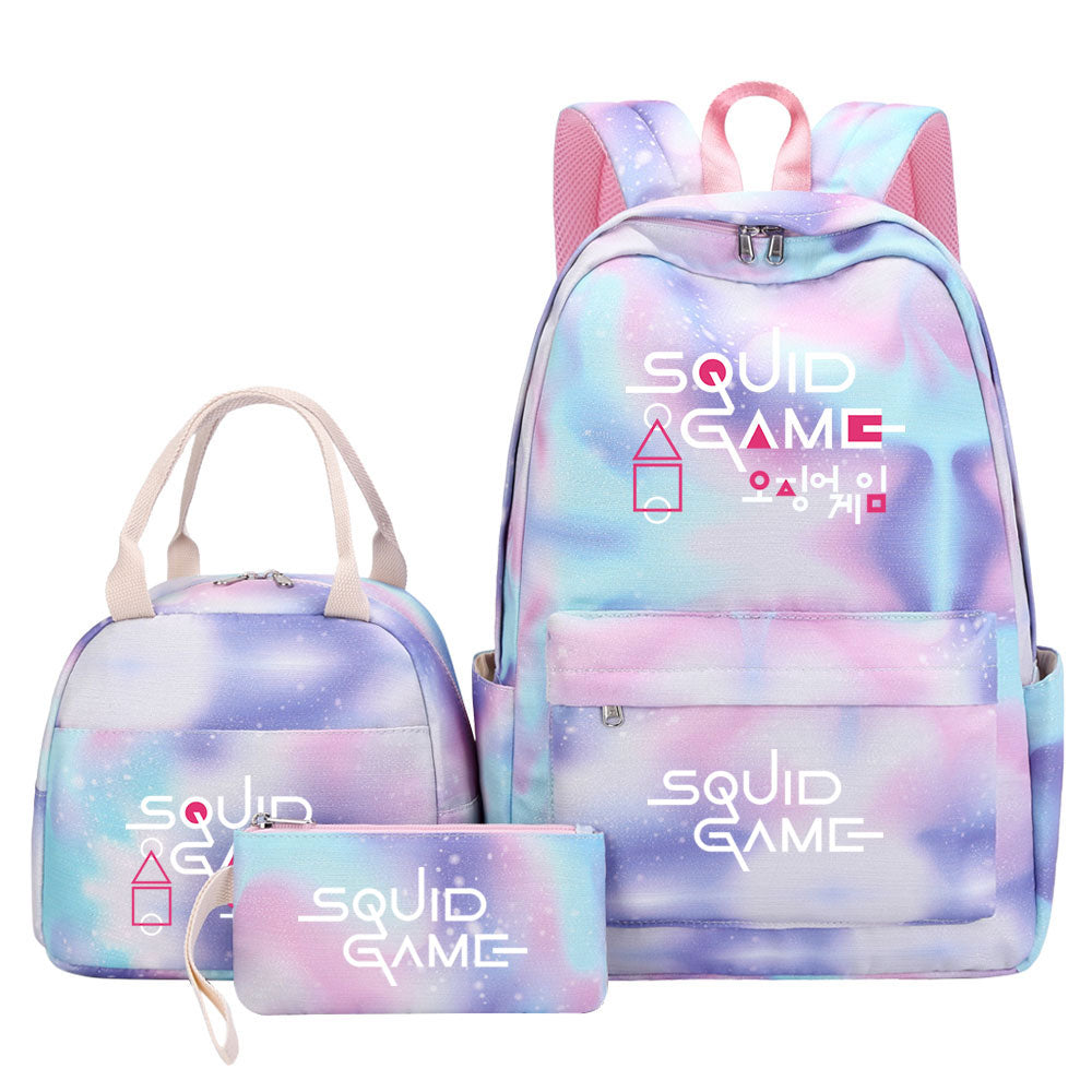 Squid Game Pink Starry Sky SchoolBag Backpack Lunch Box Bag Book Pencil Bags 3pcs Set