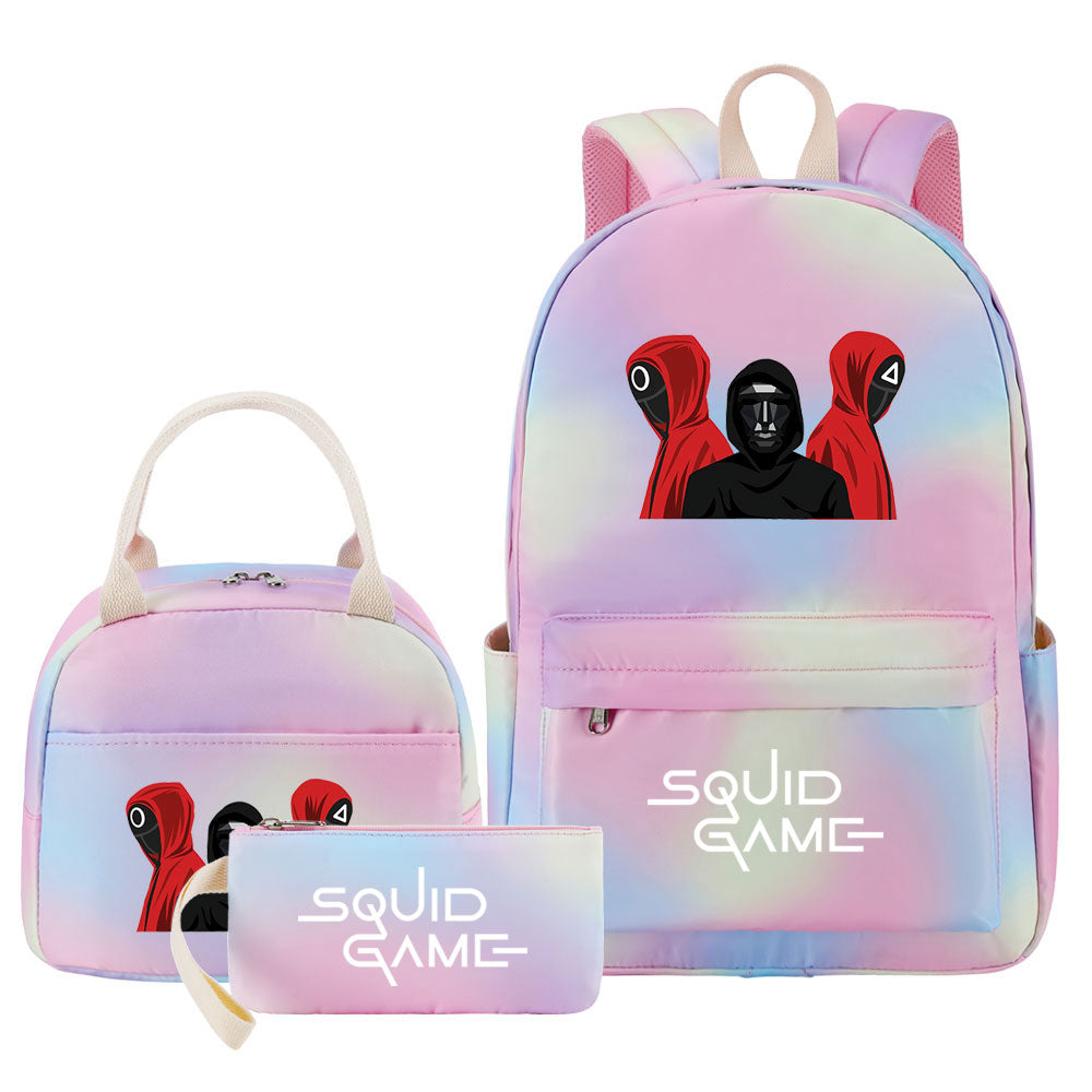 Squid Game Pink Starry Sky SchoolBag Backpack Lunch Box Bag Book Pencil Bags 3pcs Set