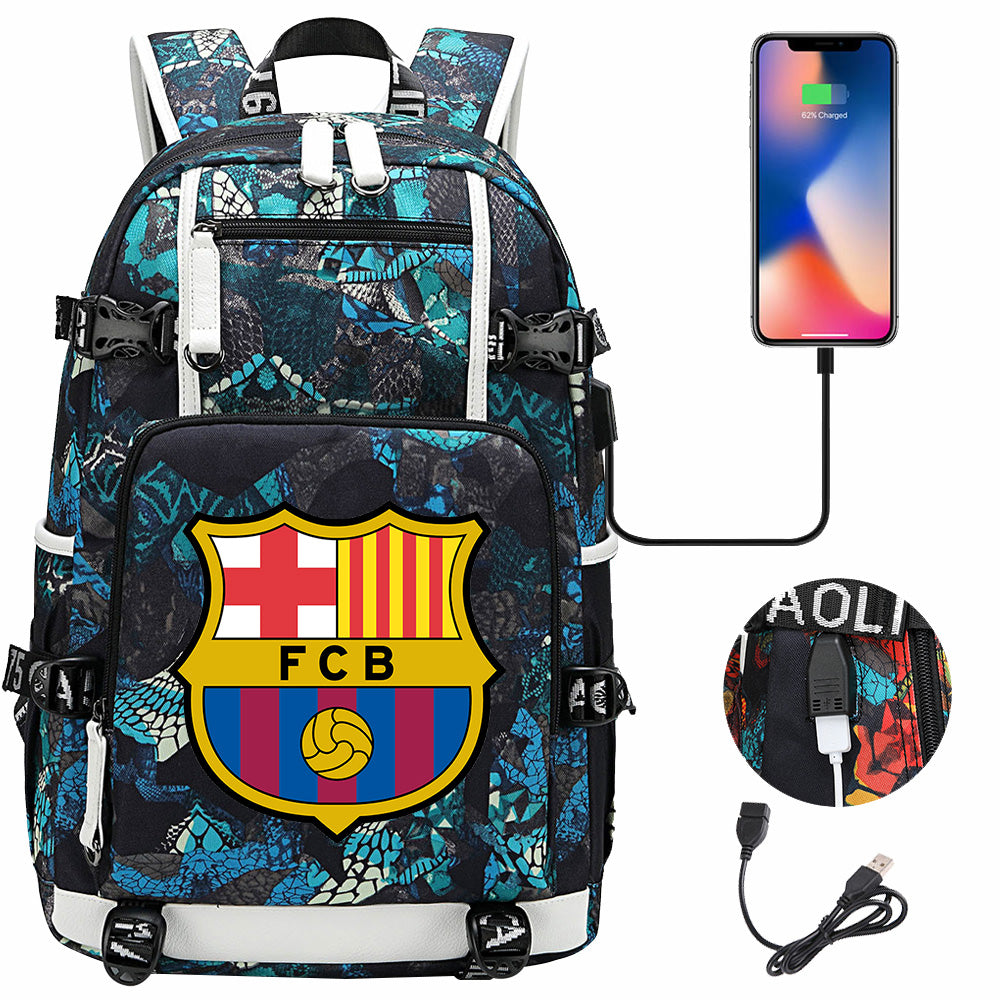 Barcelona Football Club  USB Charging Backpack School NoteBook Laptop Travel Bags