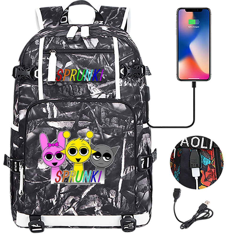 Sprunki USB Charging Backpack School NoteBook Laptop Travel Bags