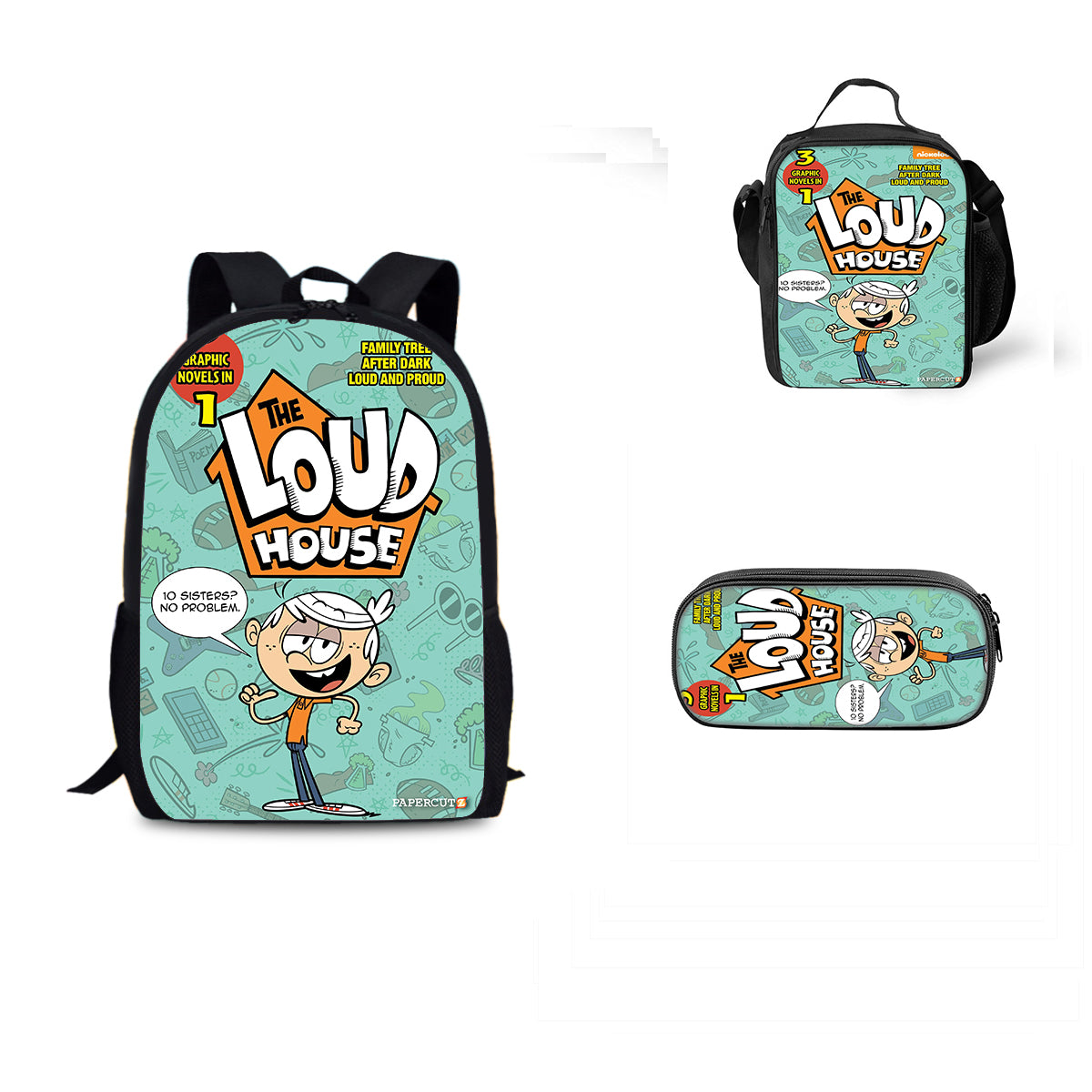 The Loud House Schoolbag Backpack Lunch Bag Pencil Case 3pcs Set Gift for Kids Students