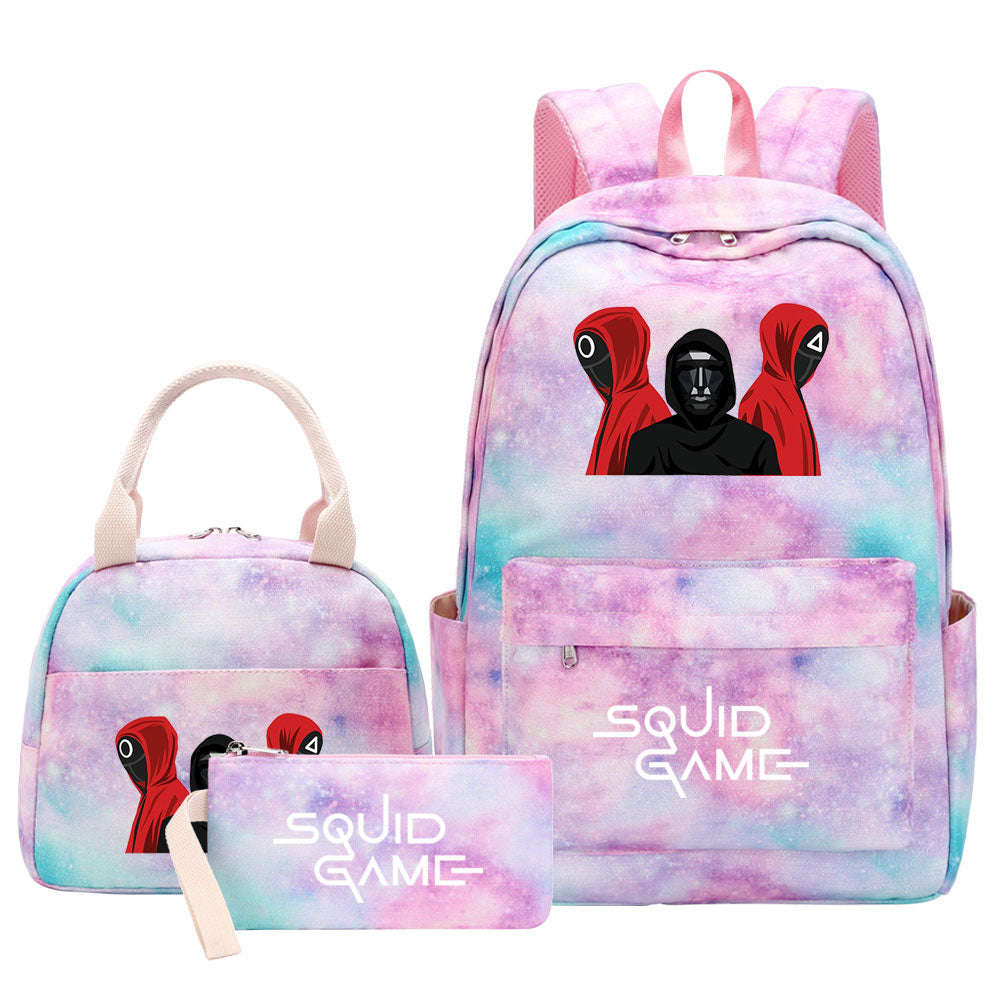 Squid Game Pink Starry Sky SchoolBag Backpack Lunch Box Bag Book Pencil Bags 3pcs Set