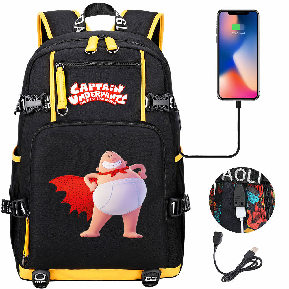 Captain Underpants USB Charging Backpack School NoteBook Laptop Travel Bags